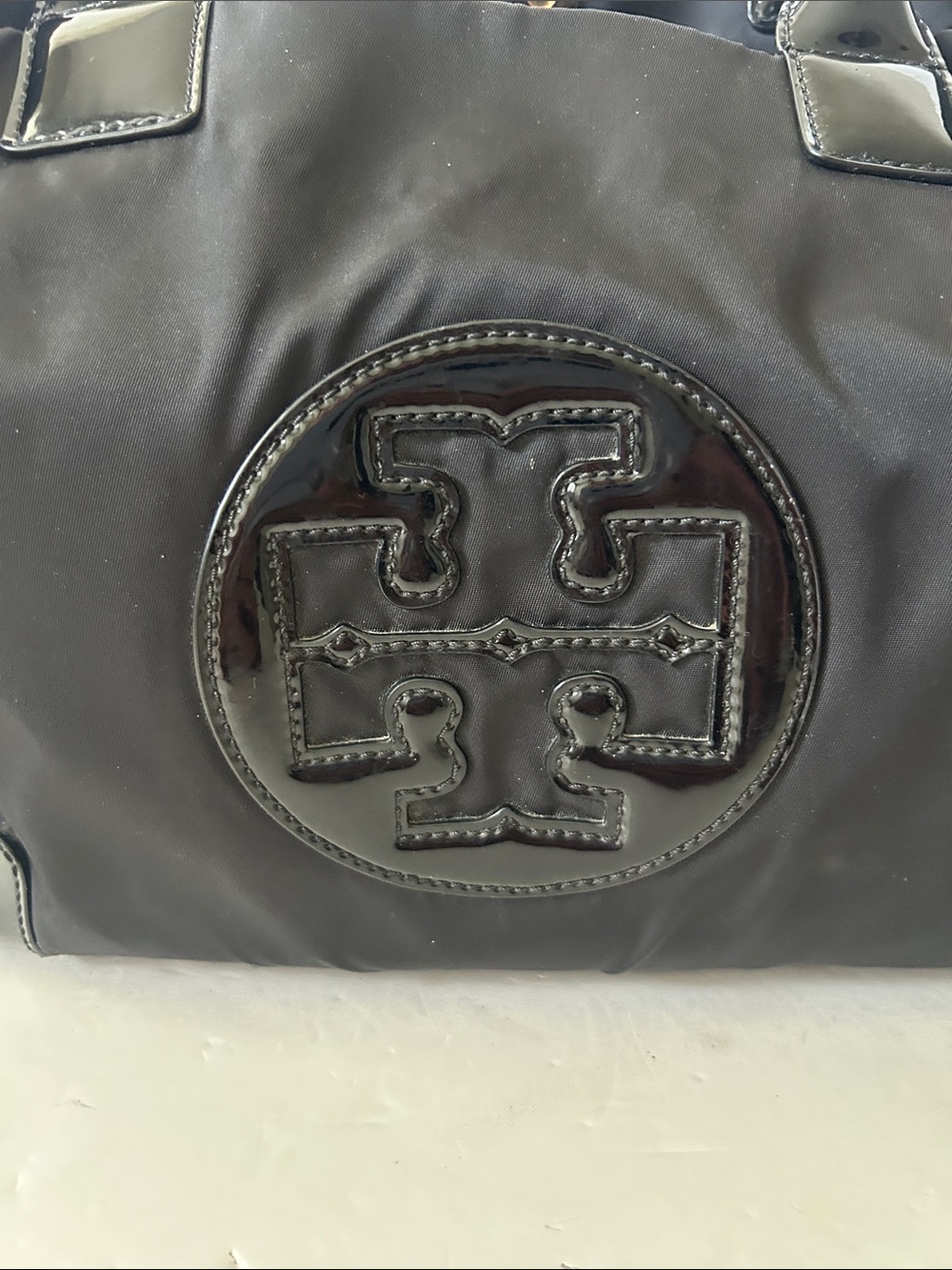 Tory Burch Ella Black Nylon with Patent Leather Tote  Large Logo Only $100!!